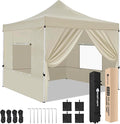 Yesker 10x10 Pop Up Canopy Tent with 4 Sidewalls Portable Folding Outdoor Canopy Easy Setup Gazebo Waterproof Instant Shelter Tent w Wheel Carry Bag sandbag for Events Parties Camping Khaki Brown