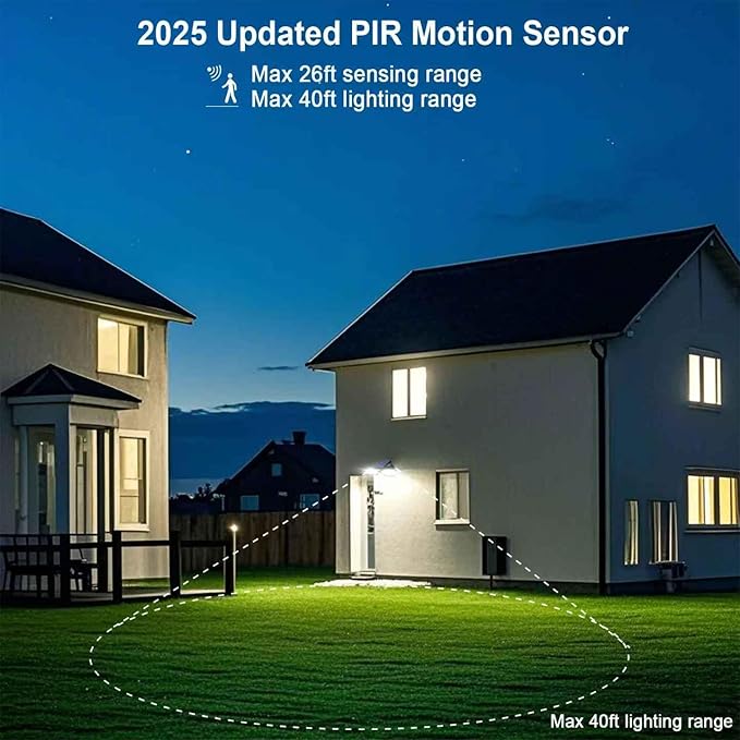 EMANER Motion Solar Lights Outdoor Solar Floodlight Stay On or Motion Sensor Mode Dusk to Dawn Security Light Landscape Spotlights for Garage Fence Driveway Solar Powered 2-Pack