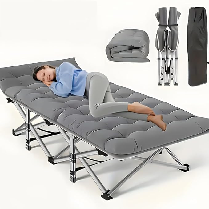 600LBS Extra-Large Folding Outdoor Camping Bed with Mattress Portable Folding Guest Bed Heavy-Duty Sleeping bedwith Storage Bag Suitable for Travel and Leisure (Grey 600lbs)