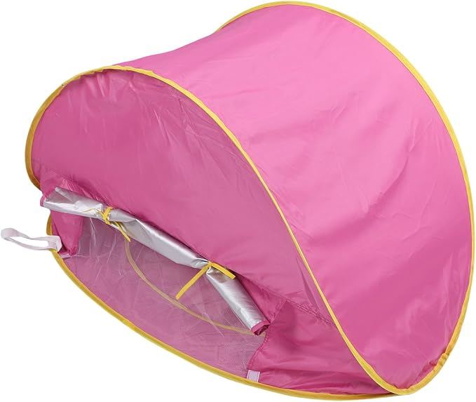Pop Up Baby Beach Tent Infant Sun Shelter with Built in Pool Storage Pockets Windproof Frame for Travel Camping Beach Garden (Pink)
