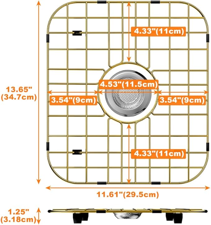 Kitchen Sink Grid Gold Sink Protector Stainless Steel Sink Grid with Center Drain 13.7L X 11.6W Sink Bottom Grid for Sink Bowl