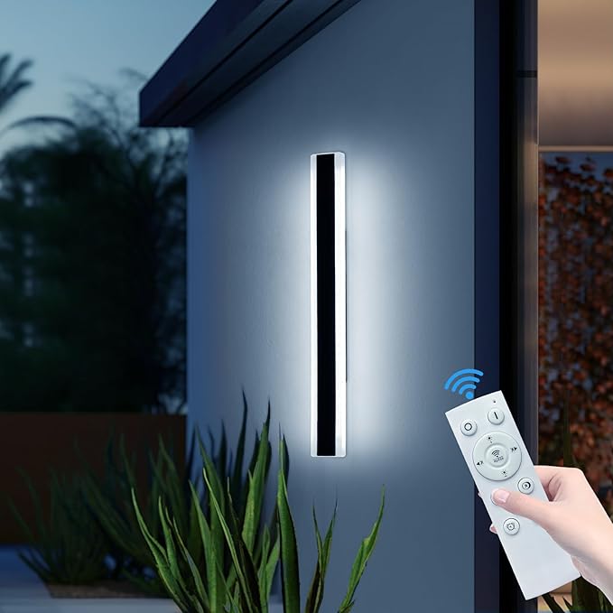 Outdoor Wall Light Fixture 31.4inch Black Modern Linear Exterior Sconce IP65 Waterproof Dimmable 3000K-6000K with Remote Control Wall Mount Garage Lighting for Porch Patio Yard House