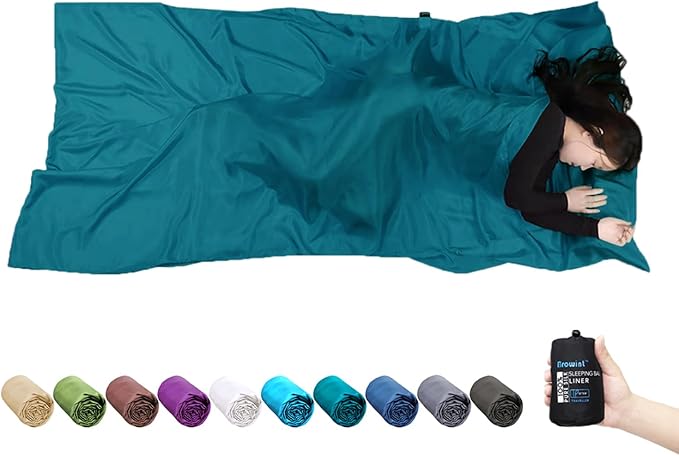Browint Silk Sleeping Bag Liner Silk Sleep Sack Extra Wide 87x43 Lightweight Travel Sheet for Hotels More Colors for Option Reinforced Gussets