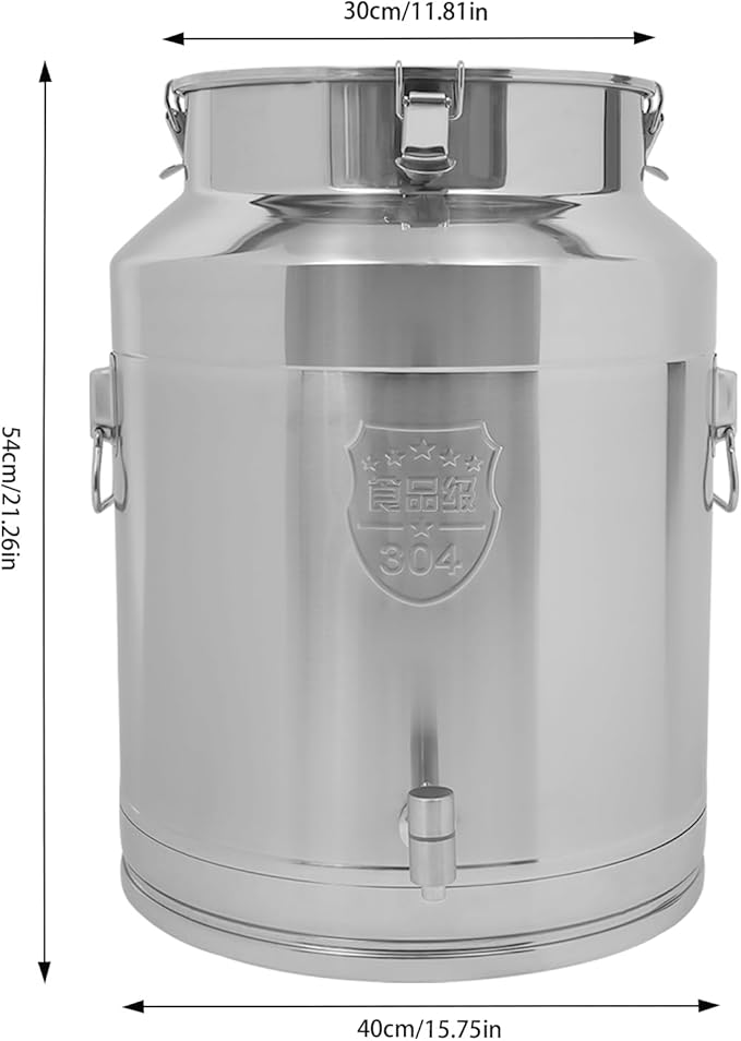64L Stainless Steel Milk Can Heavy Duty Food Storage &amp Transport Container for Dairy Wine Grains Ideal for Home Farm &amp Commercial Use With a Faucet