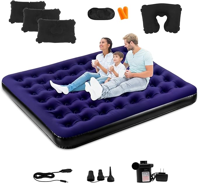 King Size Camping Air Mattress Bed with Air Pump80x 72Thickened Portable Blow Up Inflatable Air MattressTravel Sleeping Bed Pad for Camping Home Hiking