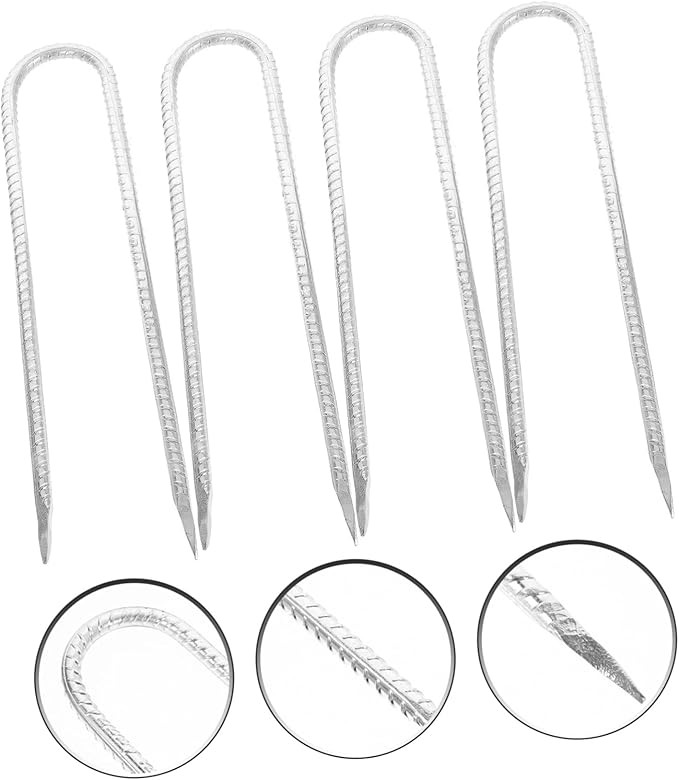 4Pcs Heavy Duty U Shaped Garden Stakes Lawn Fixing Nails for Tents Tarps and Durable Ground Anchors for Landscape and Outdoor Use