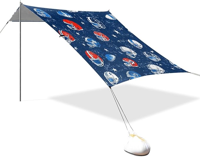 Football Helmet Blue Pattern Camping Sun Shelter Beach Tent Portable Beach Sun Shade Outdoor Canopy for Camping Trips Fishing Picnic