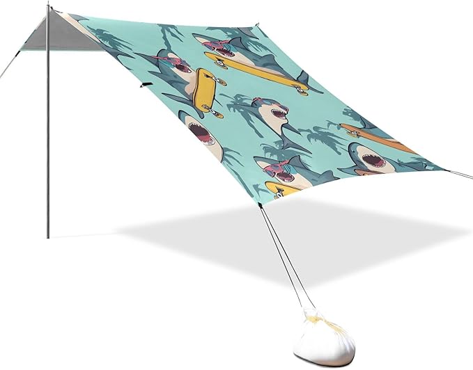 Beach Tent Sun Shelter Skateboarding Shark Sunglasses Lightweight &amp Easy Setup Beach Shade Canopy for Camping Fishing