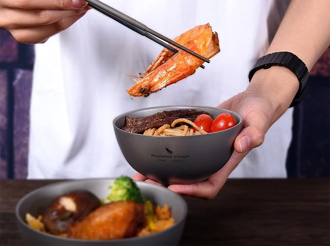 Boundless Voyage 250ML Titanium Double Wall Bowl Ultralight Portable Metal Food Rice Bowl Indoor Outdoor Camping Tableware for Adult Children Ti1093T