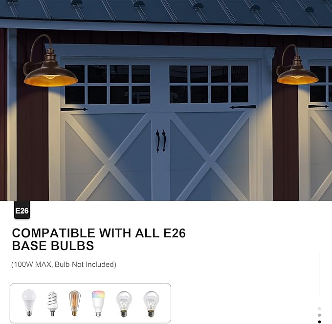 Outdoor Barn Light Fixtures 16 Inch Large Dome Farmhouse Exterior Wall Mount Lights Rustic Wall Sconces Indoor Wall Lighting Industrial Bronze Gold Lanterns for Porch Garage2 Pack