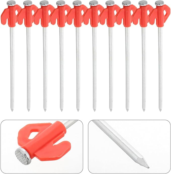 Luxshiny 20pcs Heavy Duty Orange Metal Tent Stakes with Glow Head Windproof Ground Pegs Hook Set for Outdoor Camping and Hiking Shelter Anchors