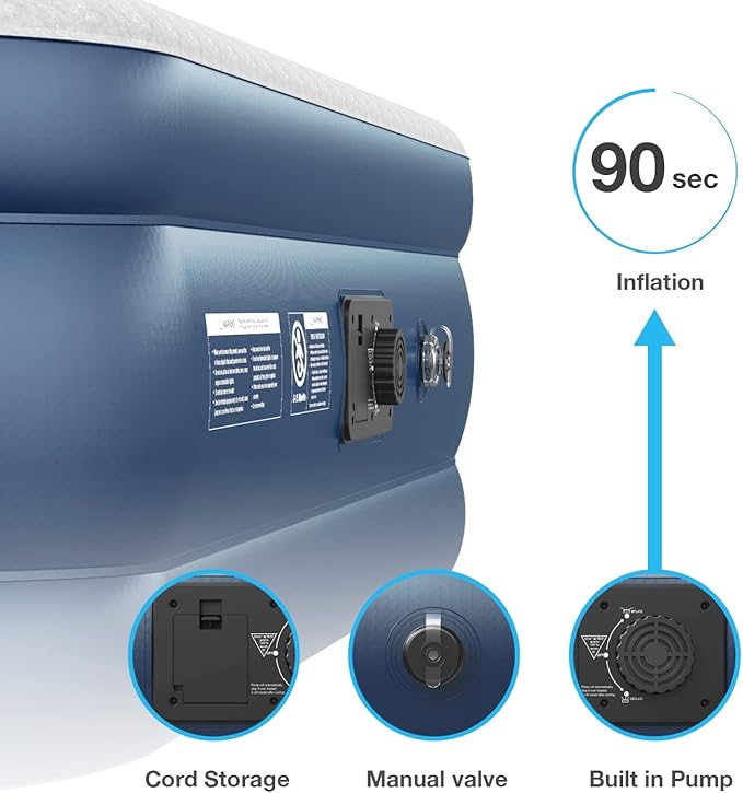 Active Era 20 Twin Air Mattress with Built-in Pump &amp Raised Pillow - Heavy Duty Puncture Resistant Waterproof Blow Up Bed