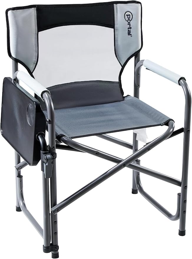 Portal Folding Director Chair with 2-Way Rotating Side Table Heavy Duty 300 lb Camping Chair with Swivel Tray &amp Cup Holder Ergonomic Mesh Back Portable Outdoor Seat for RV Tailgating &amp Lawn