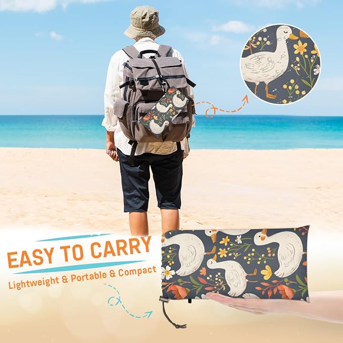 Waterproof Sandproof Beach Blanket 59''×68'' Duck Polyester Outdoor Picnic Blanket with 4 Stakes &amp Storage Bag for BeachCampingVacation Animal