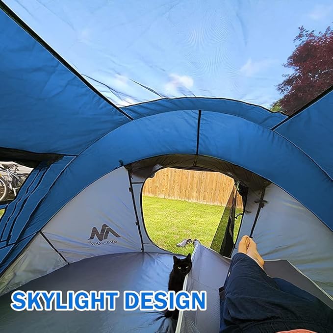 4 Person Pop Up Tents for Camping - AYAMAYA Waterproof Instant Family Tents with Skylight &amp Removable Rainfly Upgraded Large Size with 2 Doors -Automatic Easy Setup Beach Tent with Poles