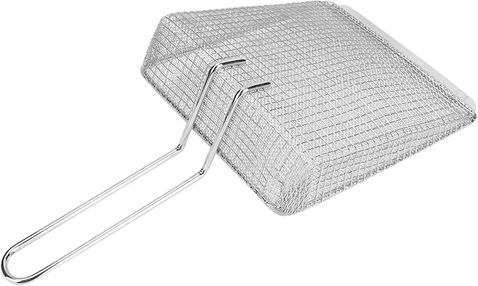 Multi Function Stainless Steel Frying Shovel Kitchen Mesh Scooper Strainer for French Fries Heat Filter with Long Handle for Deep Frying and Boiling