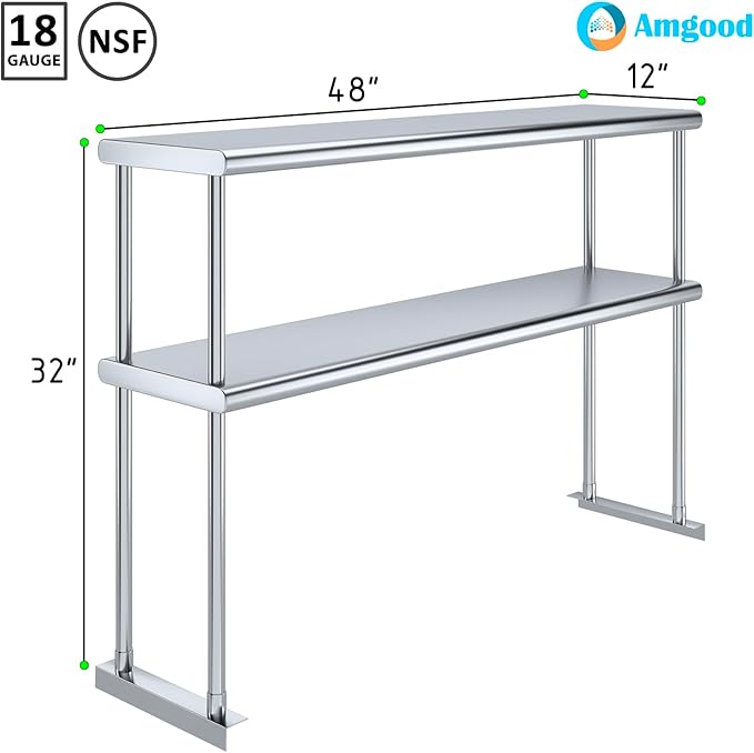 AmGood Double OverShelf Stainless Steel NSF - Many (48 Long x 12 Deep)