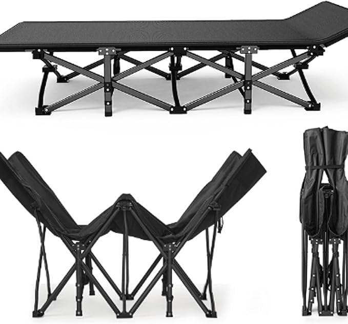 600D Oxford Cloth Camping Cot with Removable Headrest Portable Folding Bed Strong Steel Frame Cot Bed for Office/Home Nap