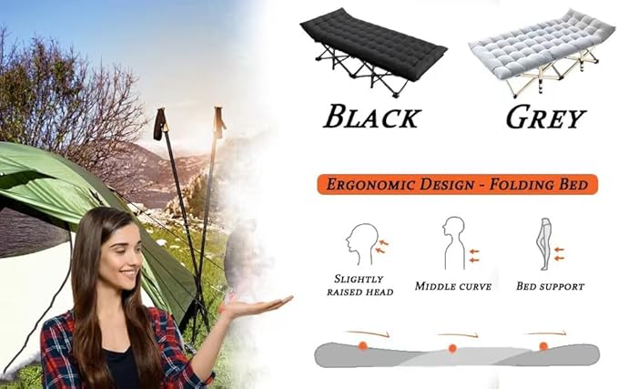 Oversized XXL Folding Camping Cot W/Mat for AdultsHeavy Duty Outdoor Bed with Carry Bag1200 D Layer Oxford Portable Travel Camp Cots Extra Wide Sleeping Cots (Black With Comfortable Mattress)