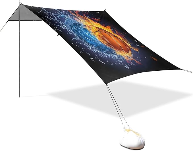 ALAZA Firring Basketball Water Beach Tent Sun Shelter UPF50+ Protection Beach Shade Canopy w/ 4 Sandbags for Outdoor Camping Fishing Backyard Fun Picnic 10x9 ft