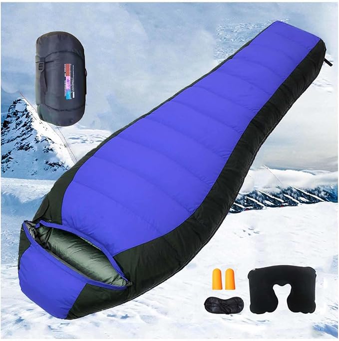 Backpacking Sleeping Bag 90% White Duck Down 5℉-50℉ Camping Sleeping Bags Includes Travel Pillow Camping Hiking Sleep Essentials Gear Accessories