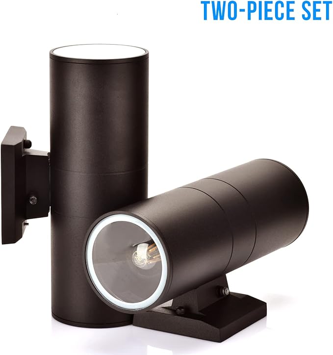 wowlite Modern Outdoor Wall Light with Dusk to Dawn Sensor 2 Pack LED Cylinder Up Down Wall Light Outdoor 2700K Warm Light Bronze Exterior Light Fixture IP65 Waterproof Wall Sconce for Porch Garage
