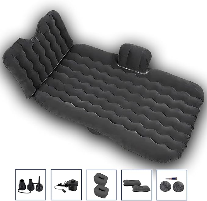 Zone Tech Inflatable Car Travel Air Mattress Back Seat- Pump Kit Premium Quality- Vacation Camping-Sleep Automotive Bed with 2 Air Pillows Car SUV Universal Fit