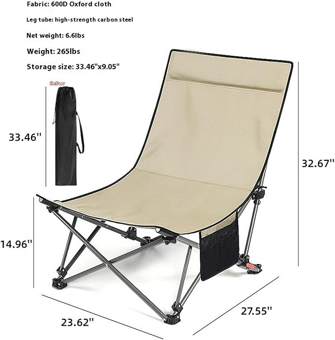 Portable high Back Camping Chair Beach with Side Pockets and headrest Comfortable Extra Wide seat Folding Hiking Weight Capacity 265 lbs(Sand Yellow)