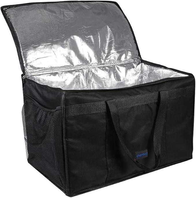 cherrboll Insulated Food Delivery Bag with Side Pockets Thick Insulation Commercial Thermal Carrier for Restaurant Catering or Food Transport - 23 x 14 x 15