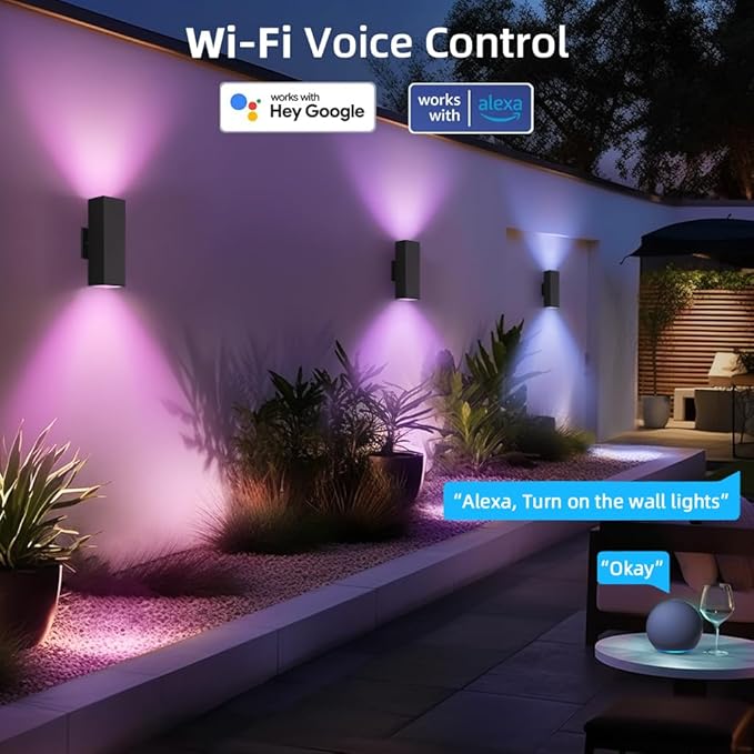 KIZON Smart Outdoor Wall Lights RGBCW Color Changing Modern Dusk to Dawn Outdoor Sconce Up and Down Lighting Exterior Light Fixture for House Porch Garage Compatible with Alexa ETL Listed