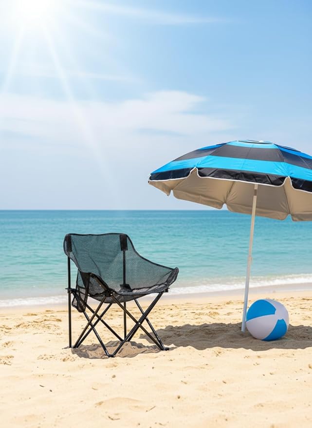 Breathable Outdoor Folding Chair Portable Ultra-Light Fishing Stool Beach Camping Moon Chair Armchair Art Sketch Chair (The net is Dark at Night.)