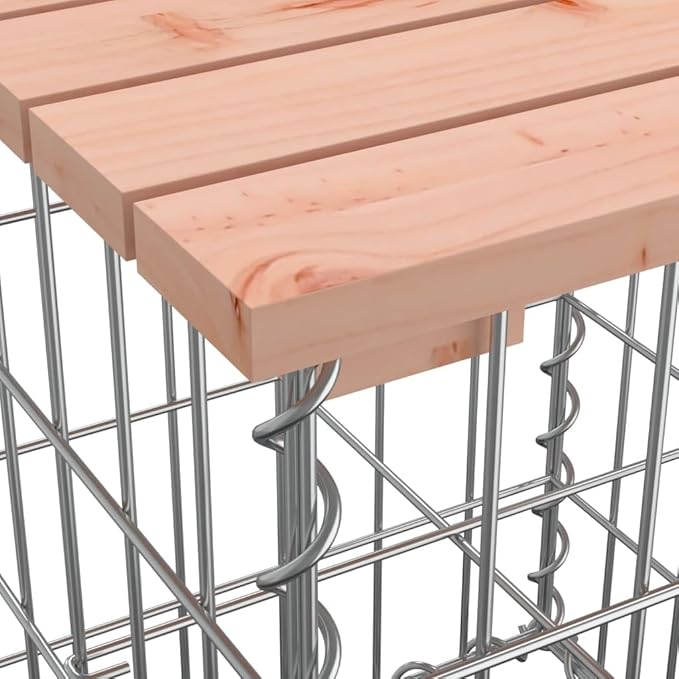 vidaXL Patio Bench with Gabion Design - Solid Douglas Wood Galvanized Steel Base Space-Saving Farmhouse Style for Garden and Backyard