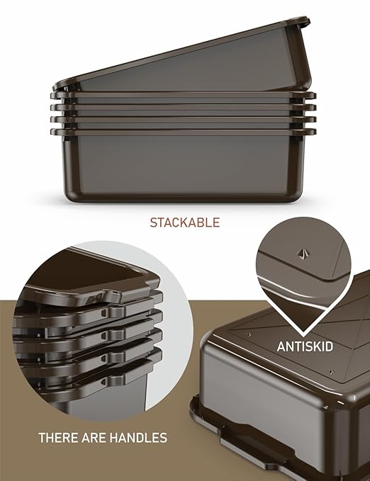 WYT 5-Pack Commercial Bus Tubs Box/Tote Box Brown Plastic Storage Bin with Handles/Wash Basin Tub (8 Liter)