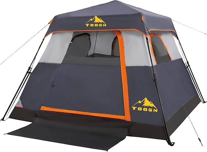 3/4 Person Camping Tent with 1 Door 4 Windows and Upgraded Ventilation– Instant Setup Waterproof 8'x 8'x 67''Oxford Fabric Floor Pop Up in 60 Seconds Includes Rainfly and Backpack