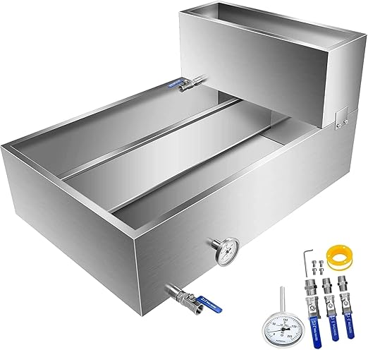 Maple Syrup Evaporator Pan Stainless Steel Syrup Evaporator with Valve and Thermometer and Feed Pan Heavy Duty Maple Syrup Boiling Pan 36x24x18.9 Inch