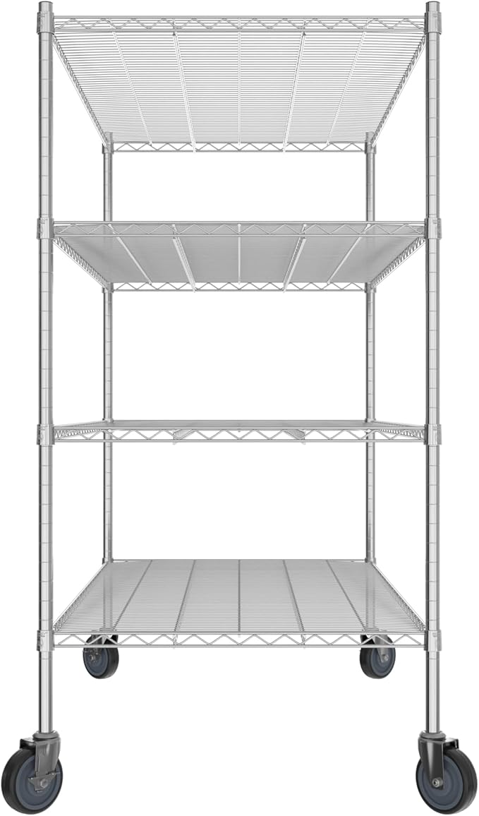 Commercial NSF Listed Chrome Mobile Wire Shelving Kit 30 x 54 x 60 with 4 Shelves Perfect for Warehouse Walk-in Refrigerator Freezer Grocery Store Restaurant Dishroom