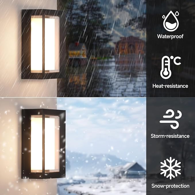 Outdoor Modern Wall Sconce Lights15%-100% Dimmable Indoor Wall Light Fixtures3000K/4000K/6500K Adjustable24W Exterior Wall LightingWaterproof Outdoor Porch Light2160LM Indoor Wall Sconce 1 Pack