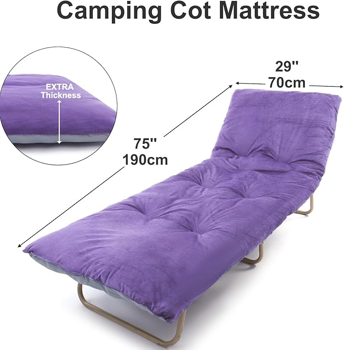 Folding Camping Cot Pad - Portable &amp Comfortable Outdoor Sleeping Mat with Elastic Strap Lightweight Waterproof Bottom Mattress Pad