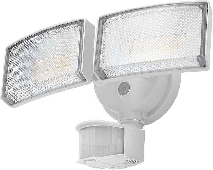 40W 4000 Lumen LED Security Lights with Motion Sensor Outdoor 3000K/5000K Light IP65 Waterproof Dusk to Dawn Dual-Head Motion Detected Flood Wall Light for Garage Yard Porch (White)