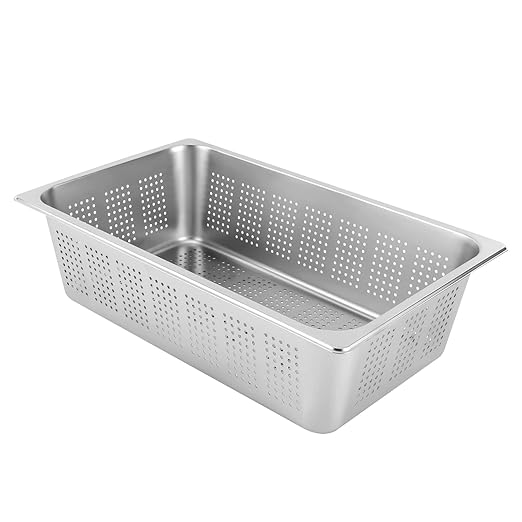 DYNAMI 2-Pack 6 Inch Deep Full Size Steam Table Pans Anti-Jam Perforated Stainless Steel Steam PansRestaurant and Commercial Stainless Steel Food Containers