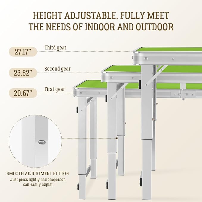 DEOMAi 4ft Folding Table without Installation Indoor Outdoor Adjustable Height foldable Table with Carrying Handle Suitable for Camping Picnics PartiesBanquets and Various other Occasions (Green)