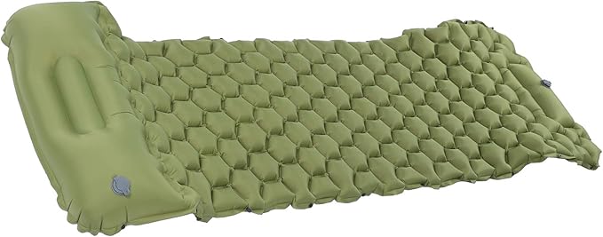 Camping Sleeping Pad with Foot Press Inflation &amp 3D Support - Lightweight Air Mattress (700g) for Backpacking 40D Nylon TPU Compact for Travel