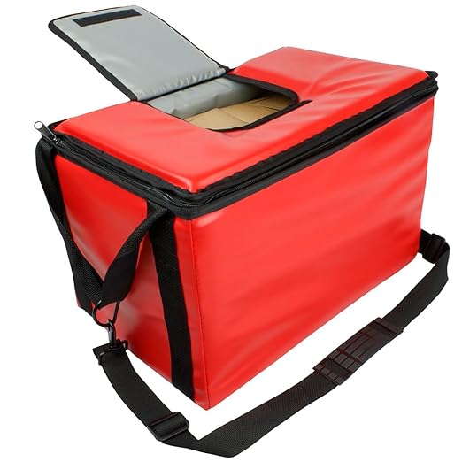 Sterno Delivery Stadium Insulated Food Carrier Thermal Container for Hot or Cold Vending Heavy Duty Red Vinyl Medium 11.5L x 18W x 11.5H