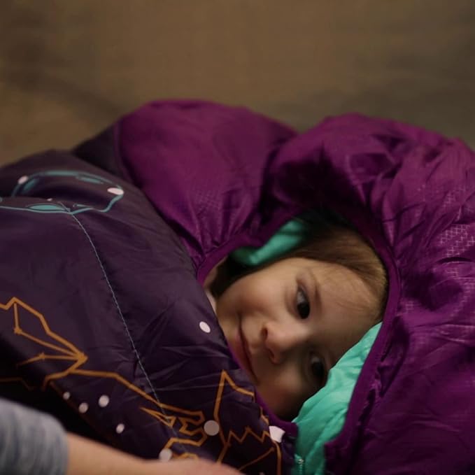 AceCamp Glow in The Dark Mummy Sleeping Bag for Kids and Youth Temperature Rating 30°F/-1°C Water-Resistant for Camping Hiking and Slumber Party