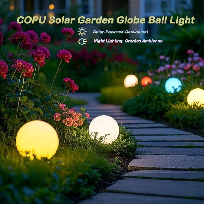8 inch Solar Glowing Globe Light 16 Colors Changing Solar Garden Ball Light Auto-On/Off LED Glow Ball W/Remote Waterproof Landscape Lighting Globe W/Ground Stake for Yard Patio Lawn Christmas Decor