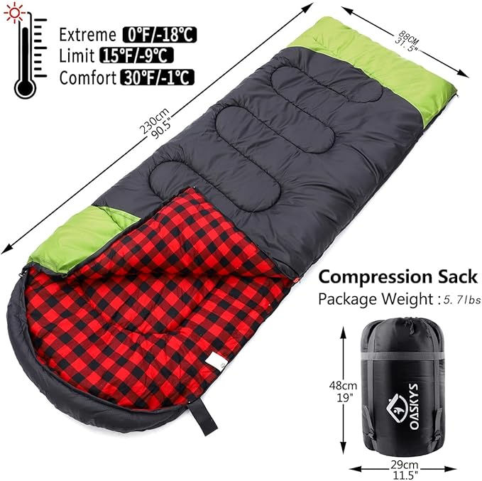 oaskys Camping Sleeping Bag - 3 Season Warm &amp Cool Weather - Summer Spring Fall Lightweight Waterproof for Adults Kids - Camping Gear Equipment Traveling and Outdoors