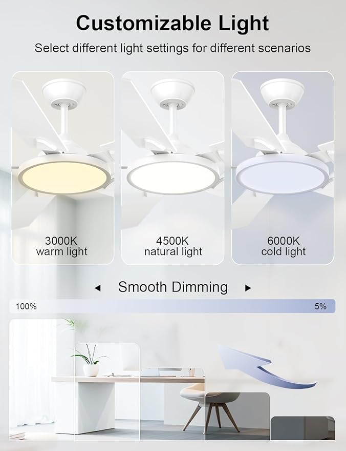 OJX Ceiling Fans with Lights 52 inch Ceiling fan with Light and Remote/APP Control 3CCT Quiet DC Reversible Dimmable Modern Black Ceiling Fa for Bedroom Living Room Kitchen Indoor/Outdoor Use