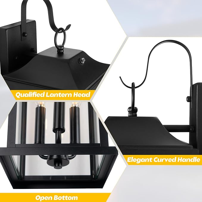 2-Pack Dusk to Dawn Outdoor Lighting 23 Inch Extra Large 3-Light Modern Black Outdoor Wall Lights Exterior Lighting Fixtures IP65 Waterproof Outdoor Lanterns Photocell Sensor E12