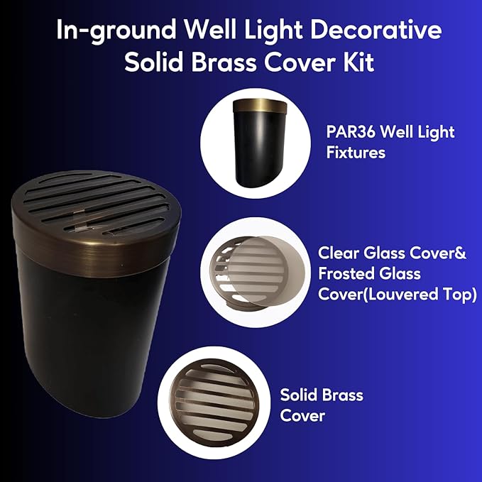 Ironsmith Lighting Products In-Ground Well Light Fixture Starter Kit – Fixture Housing with Solid Brass Louvered Trim Cover – Includes Adjustable Gimbal Clear Lens &amp Socket (Louvered Cover Only)