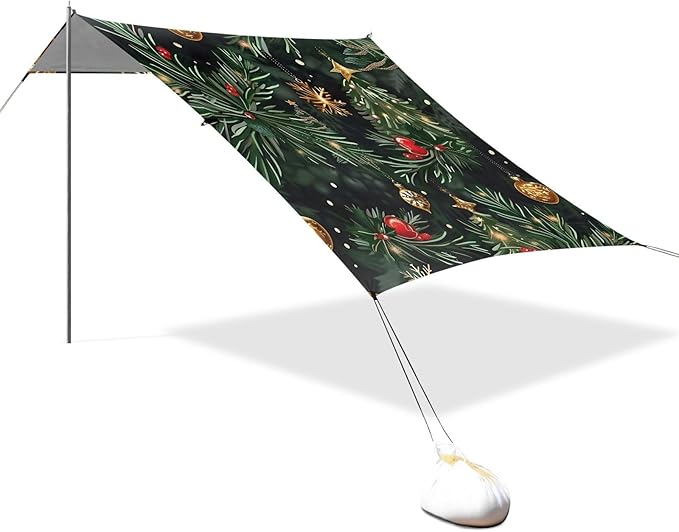 Beach Tent Sun Shelter Christmas Colored Balls Tree Lightweight &amp Easy Setup Beach Shade Canopy for Camping Fishing